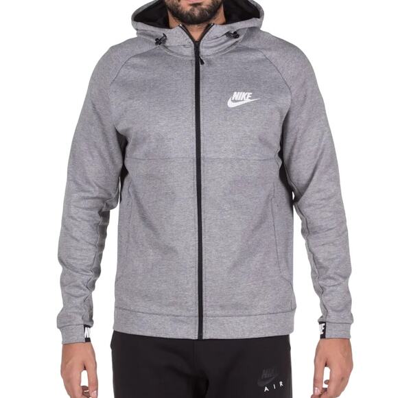 Nike Advance 15 Full Zip Hoodie Jacket Pockets Fleece Logo Cuff Heather Gray XL - Picture 1 of 6